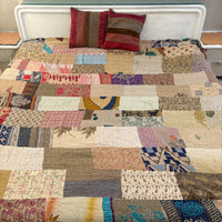 Silk Kantha Quilted Bedcover (Beige)