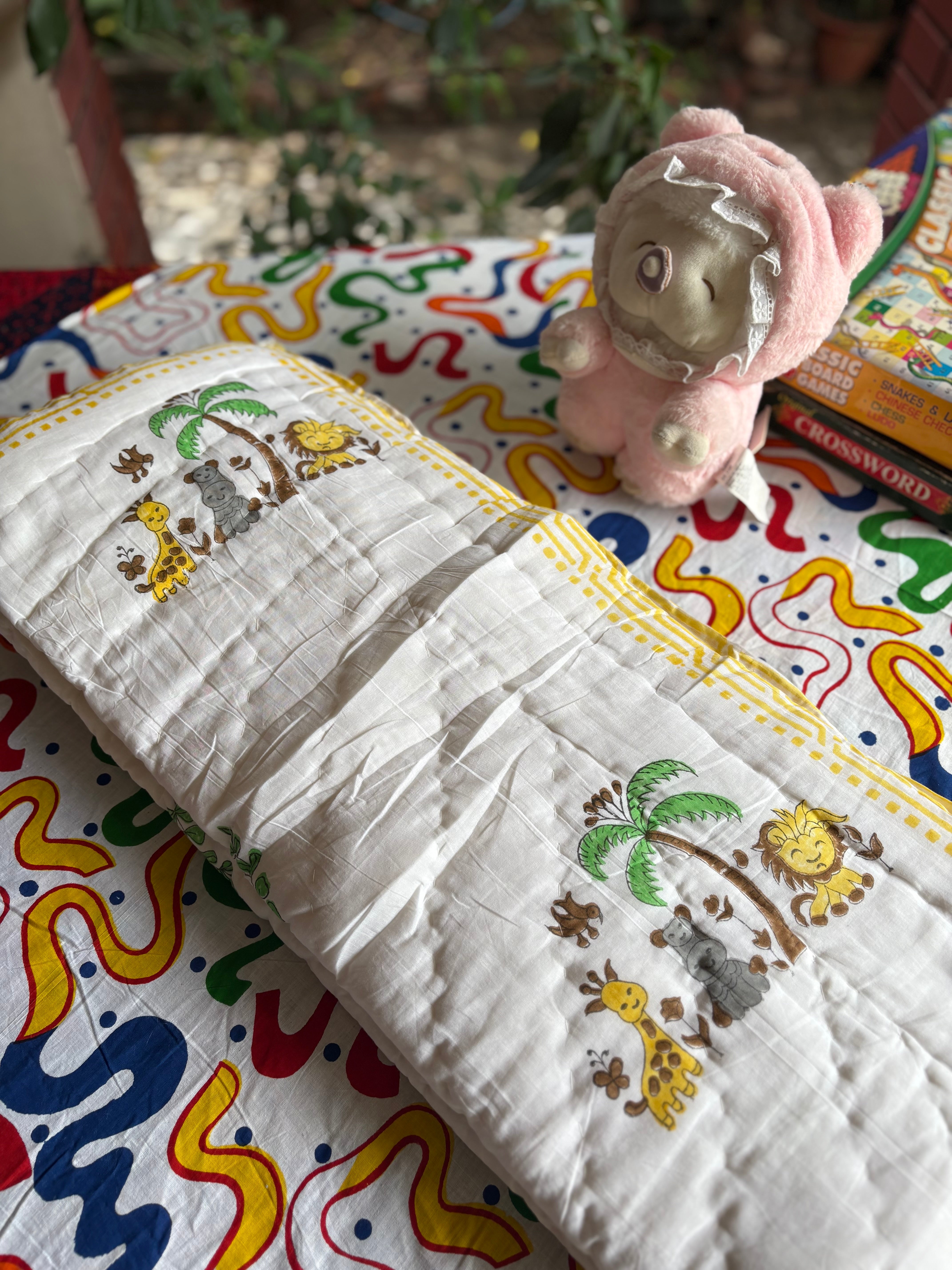 Jungle Babies Handblock Baby Quilt (Surgical Cotton)