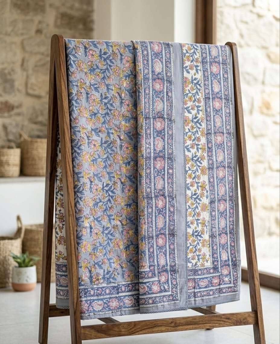 Handblock Double Bed Dohar (Mul Cotton) (90”x108”)
