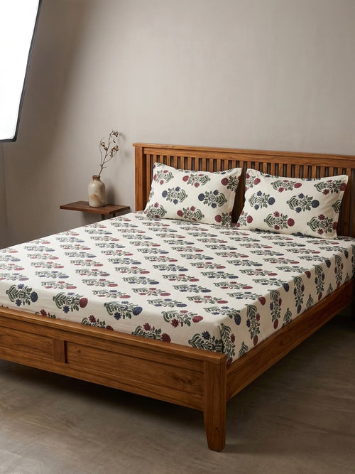 Fitted Floral Handblock Bedsheet