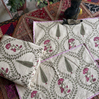 Palm Jaal Hand Block Jute Bedcover
