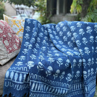 Hand Block Printed Indigo Sofa Throw