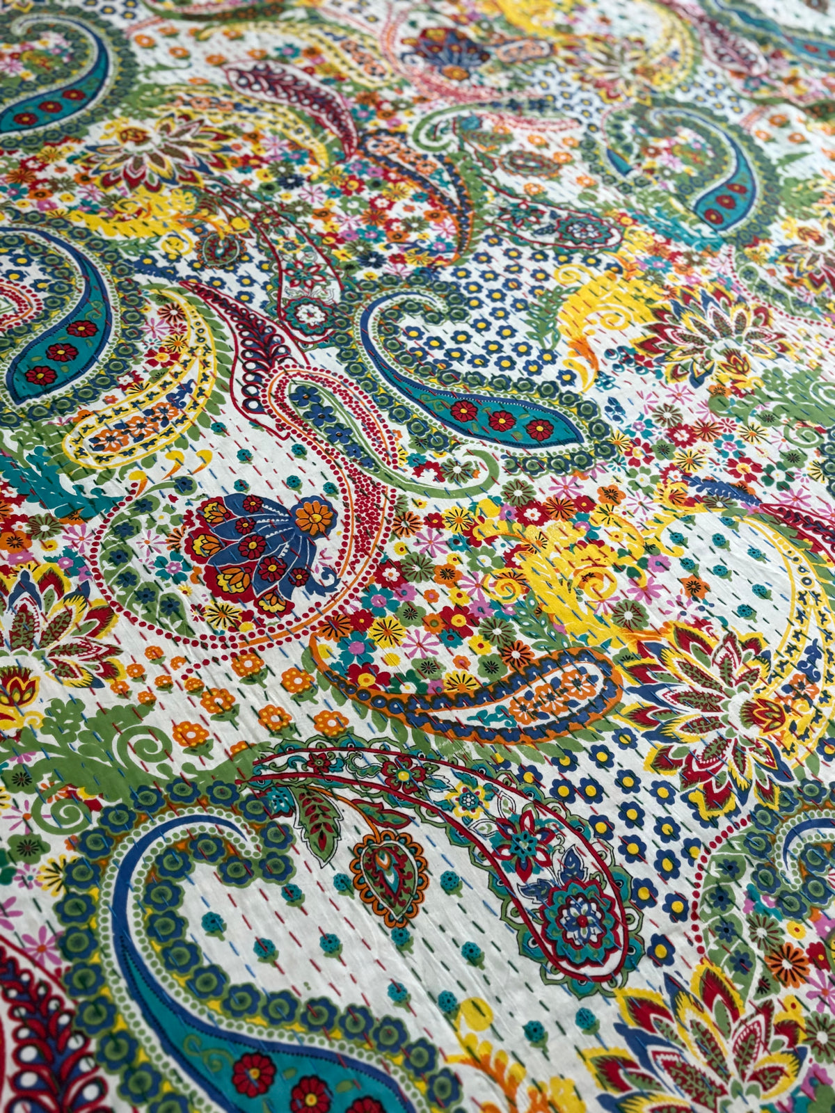 Paisley Pop Kantha Quilted Bedcover