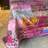 Silk Kantha Quilted Bedcover (Magenta)