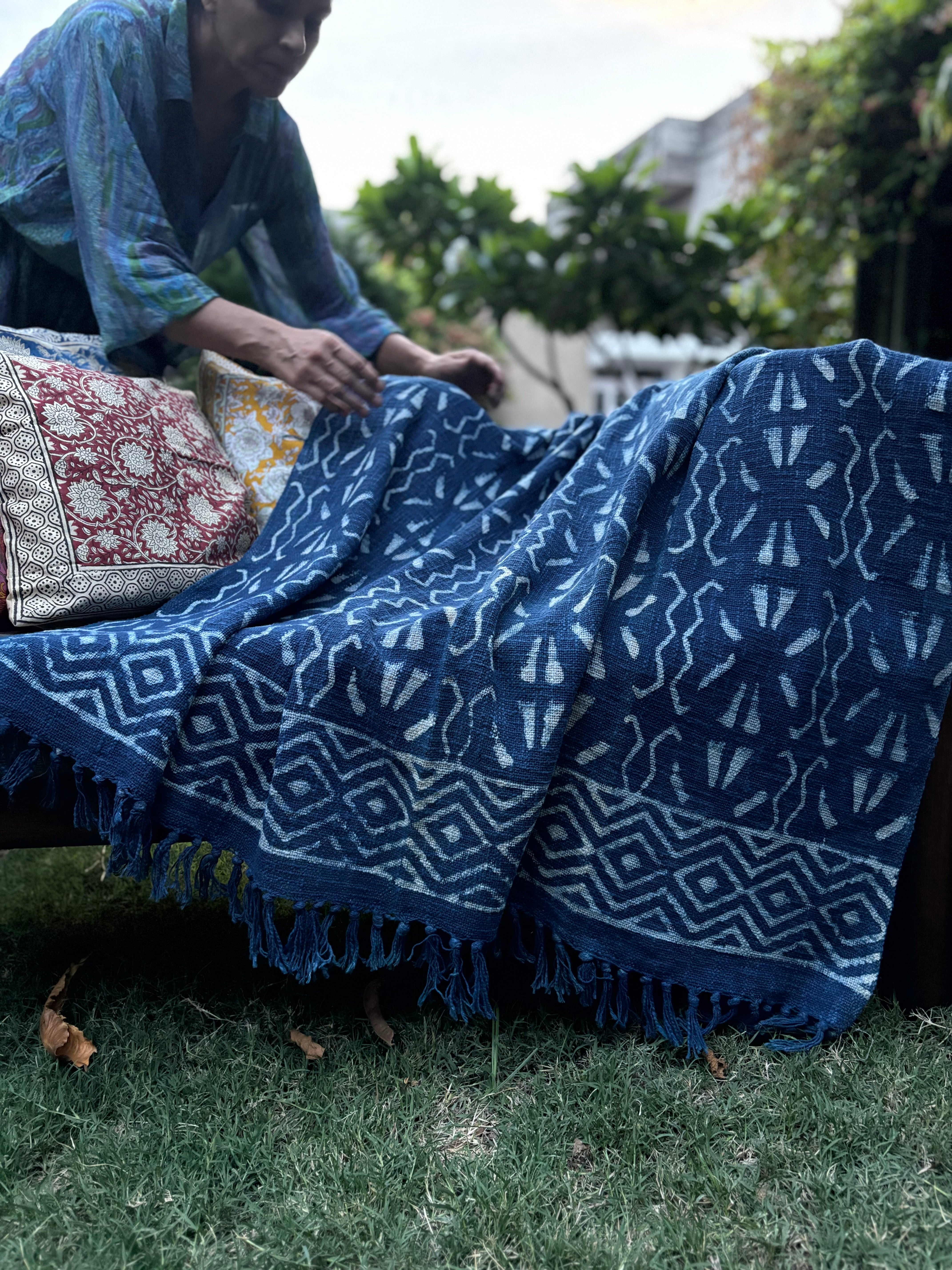 Hand Block Indigo Sofa Throw