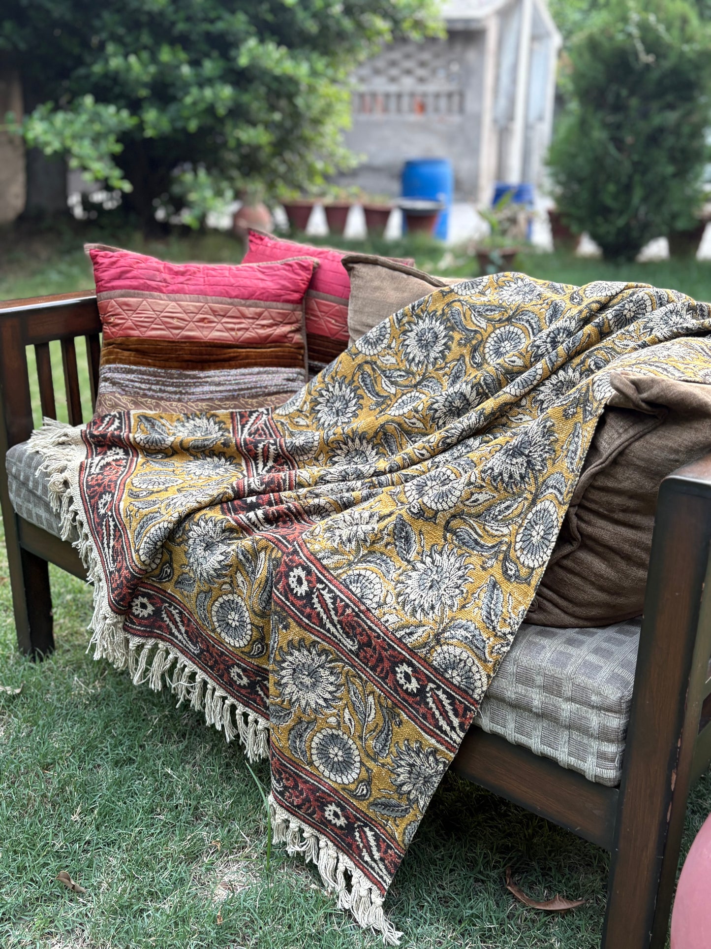 Hand Block Kalamkari Sofa Throw