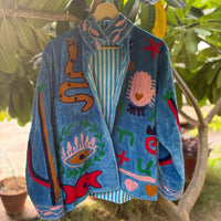 Cyan Snake Hand Embroidered Suzani Jacket