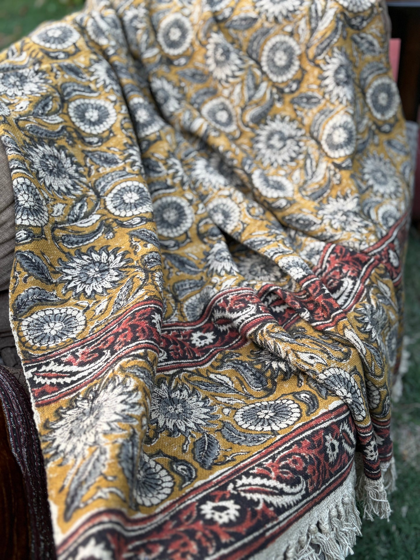 Hand Block Kalamkari Sofa Throw