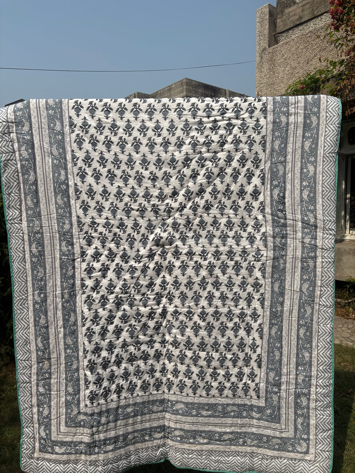 Grey Reversible Cotton Single Quilt (Razai)