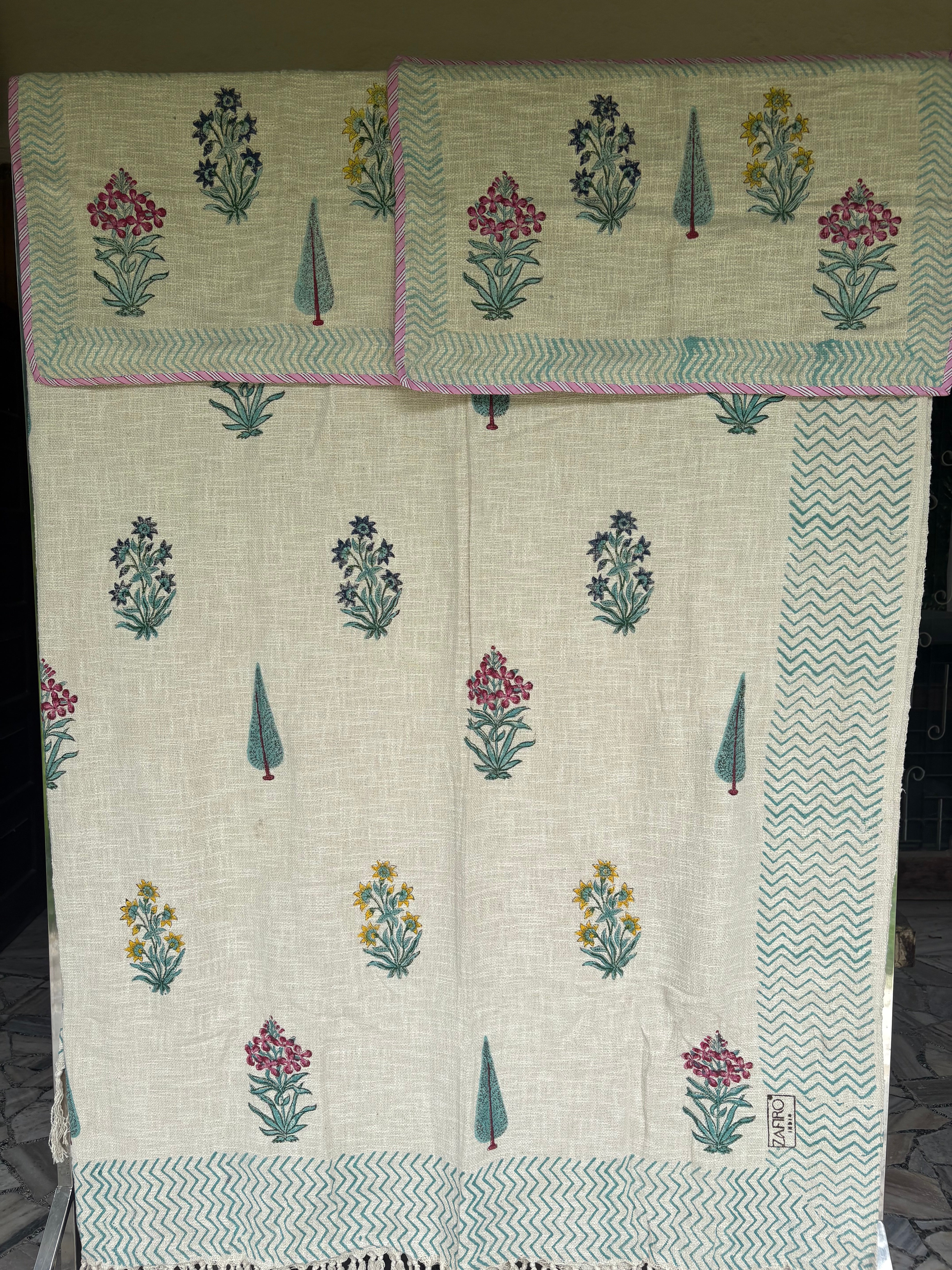 Rosa Hand Block Jute Bedcover