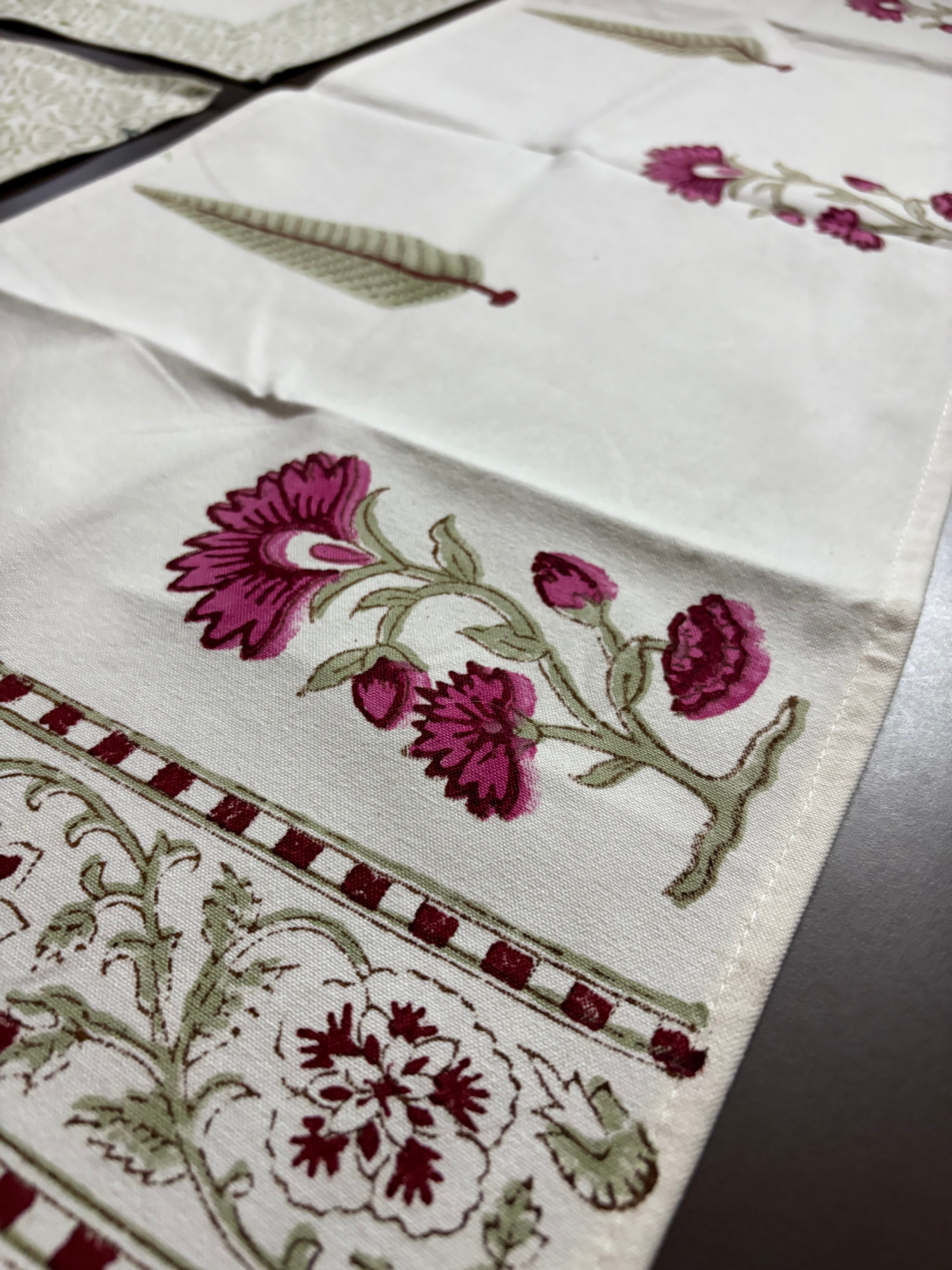 Hand Block Canvas Table Runner & 6 Mats Set