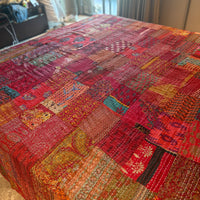 Silk Kantha Quilted Bedcover (Red)