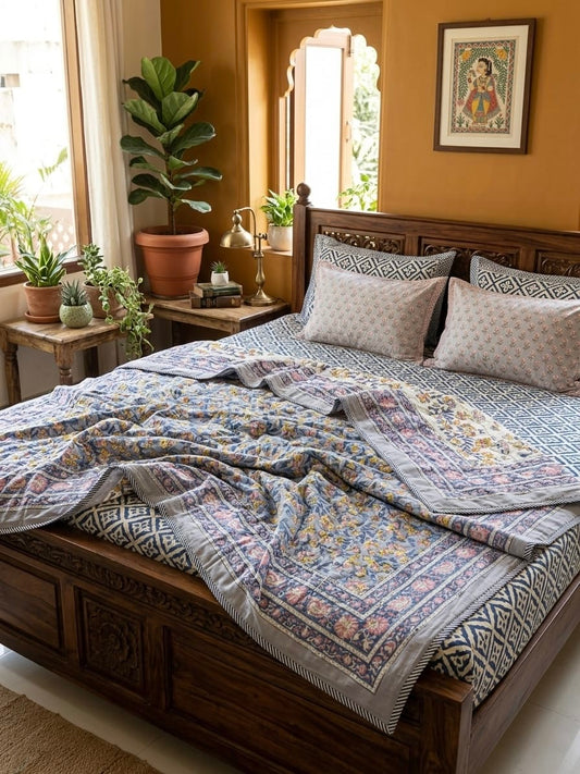 Handblock Double Bed Dohar (Mul Cotton) (90”x108”)