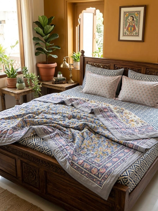 Handblock Double Bed Dohar (Mul Cotton) (90”x108”)