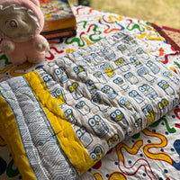 Yellow Penguin Handblock Baby Quilt (Surgical Cotton)