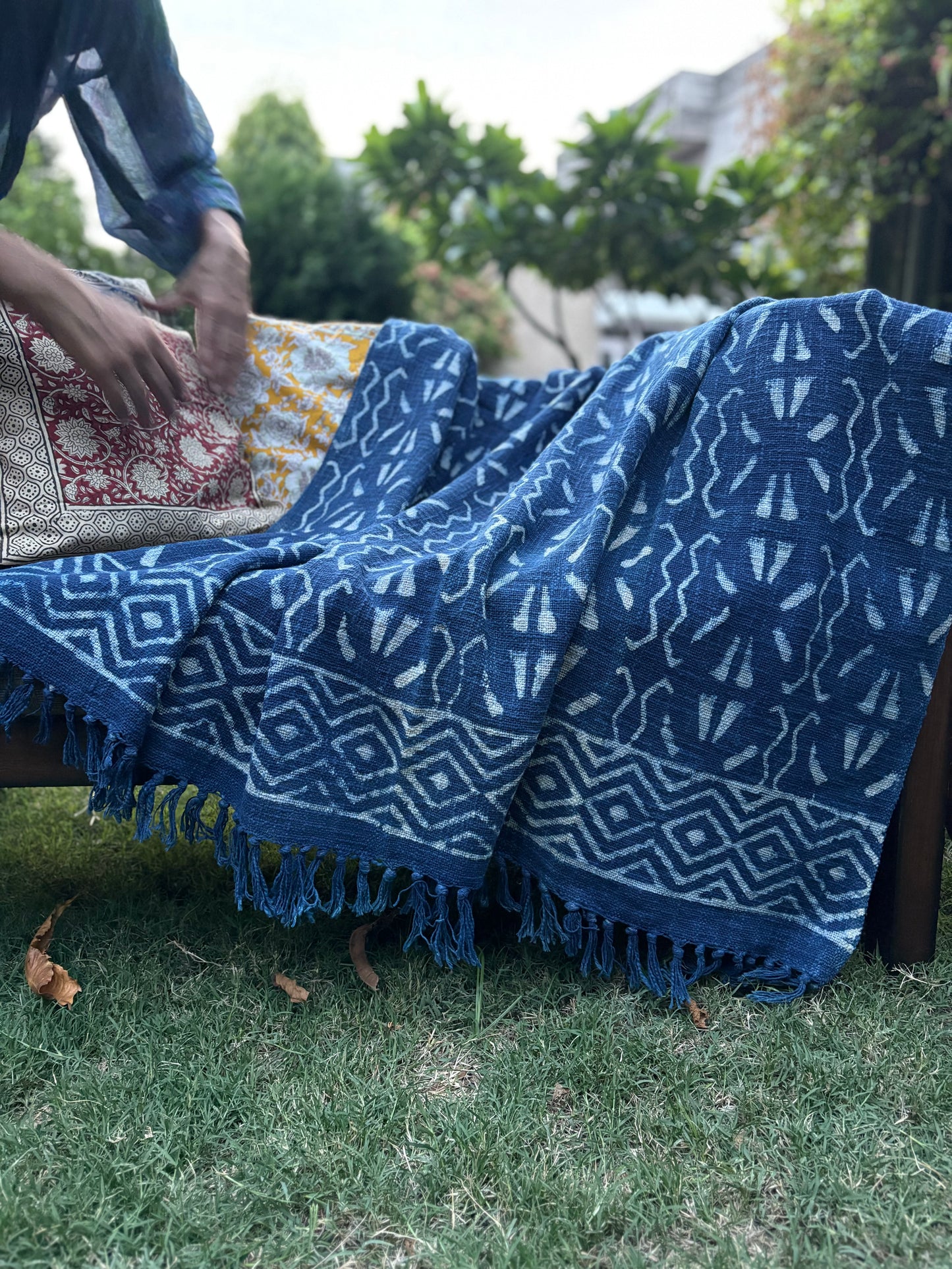 Hand Block Indigo Sofa Throw