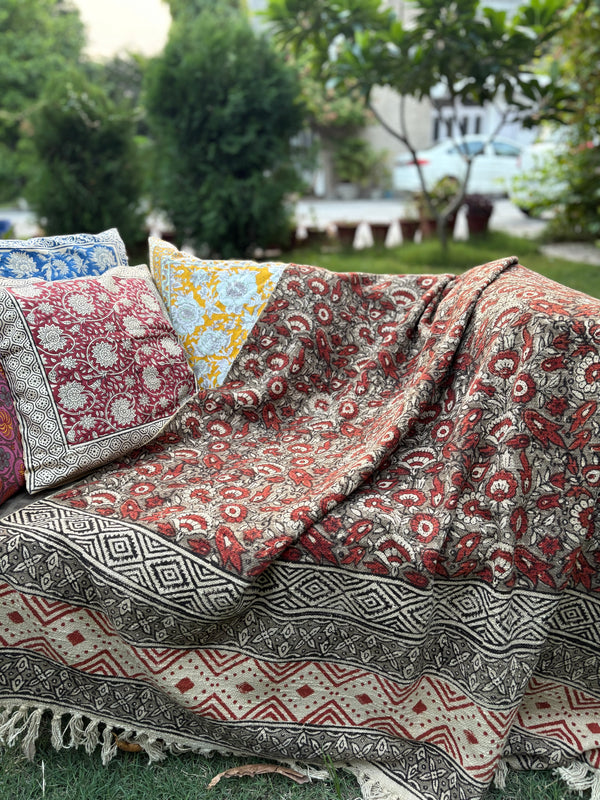 Hand Block Kalamkari Sofa Throw