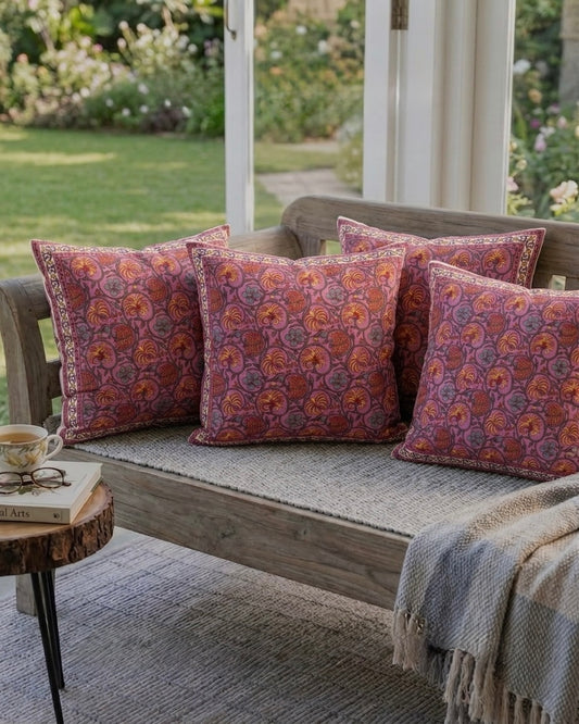Hand Block Printed Cotton Cushion Covers Set of 5 | Jaipur Floral Pillow Covers