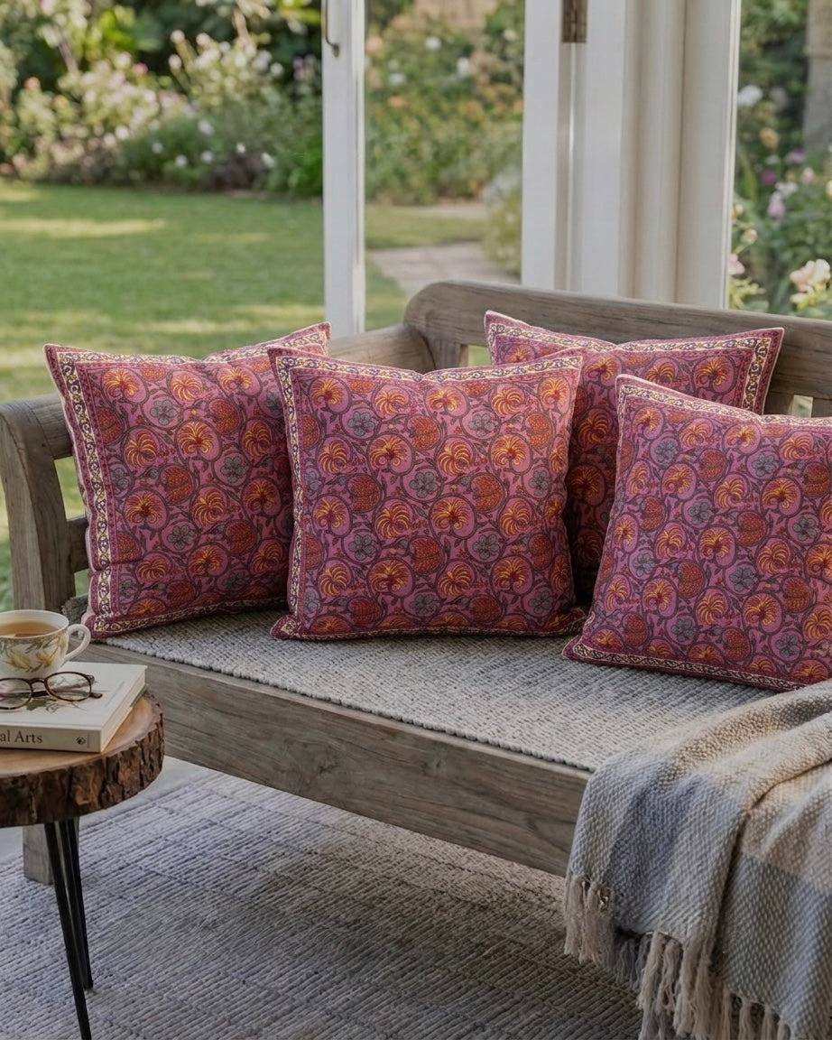 Hand Block Printed Cotton Cushion Covers Set of 5 | Jaipur Floral Pillow Covers