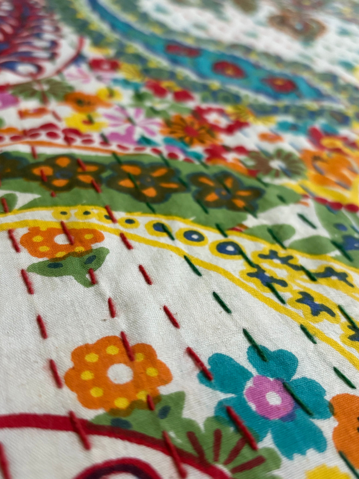 Paisley Pop Kantha Quilted Bedcover