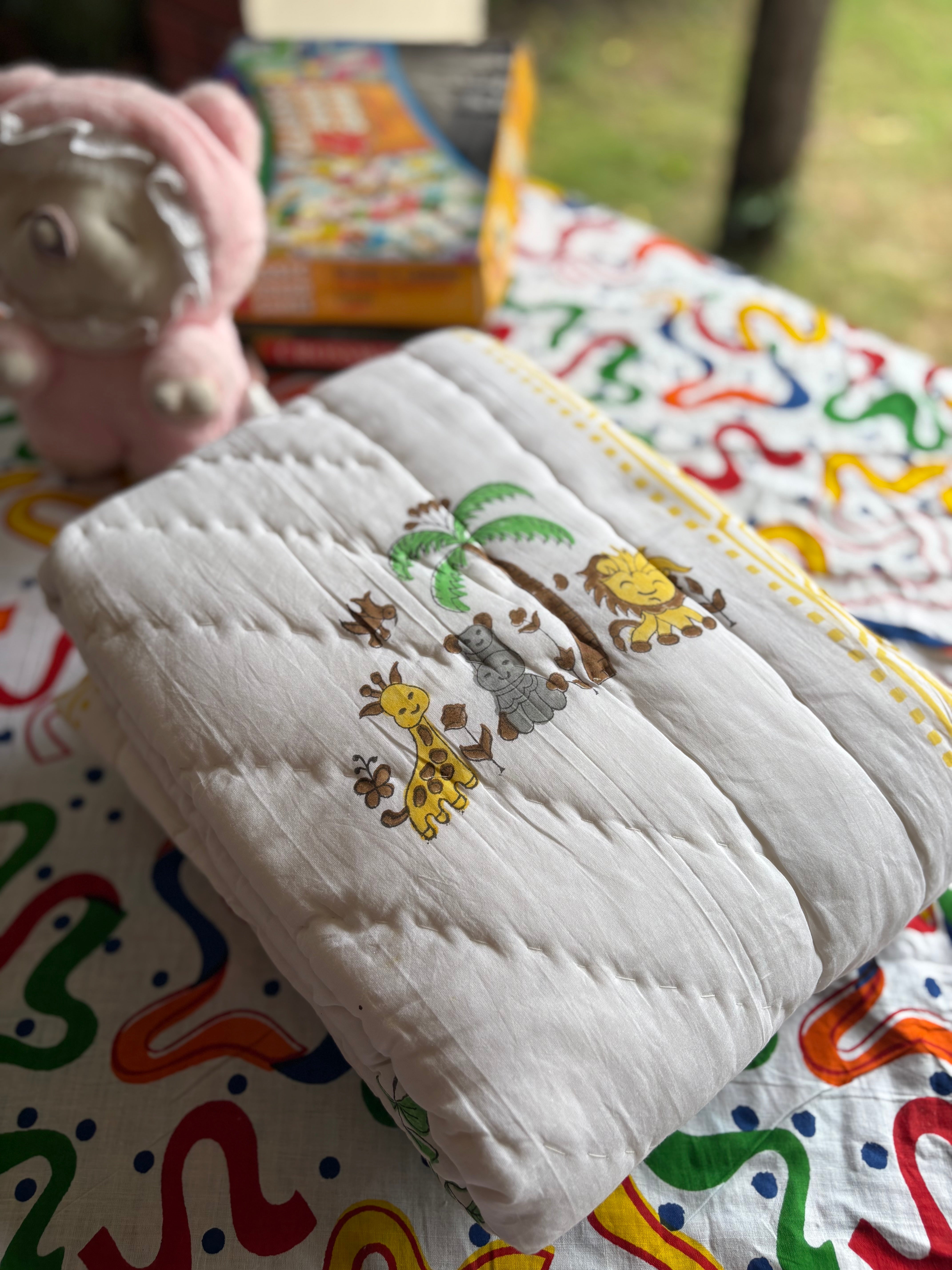Jungle Babies Handblock Baby Quilt (Surgical Cotton)