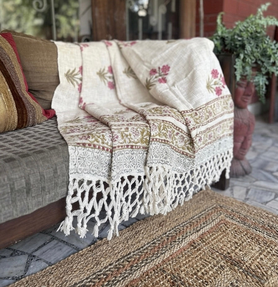 Handblock Printed Sofa Throw & Mini-Bedcover