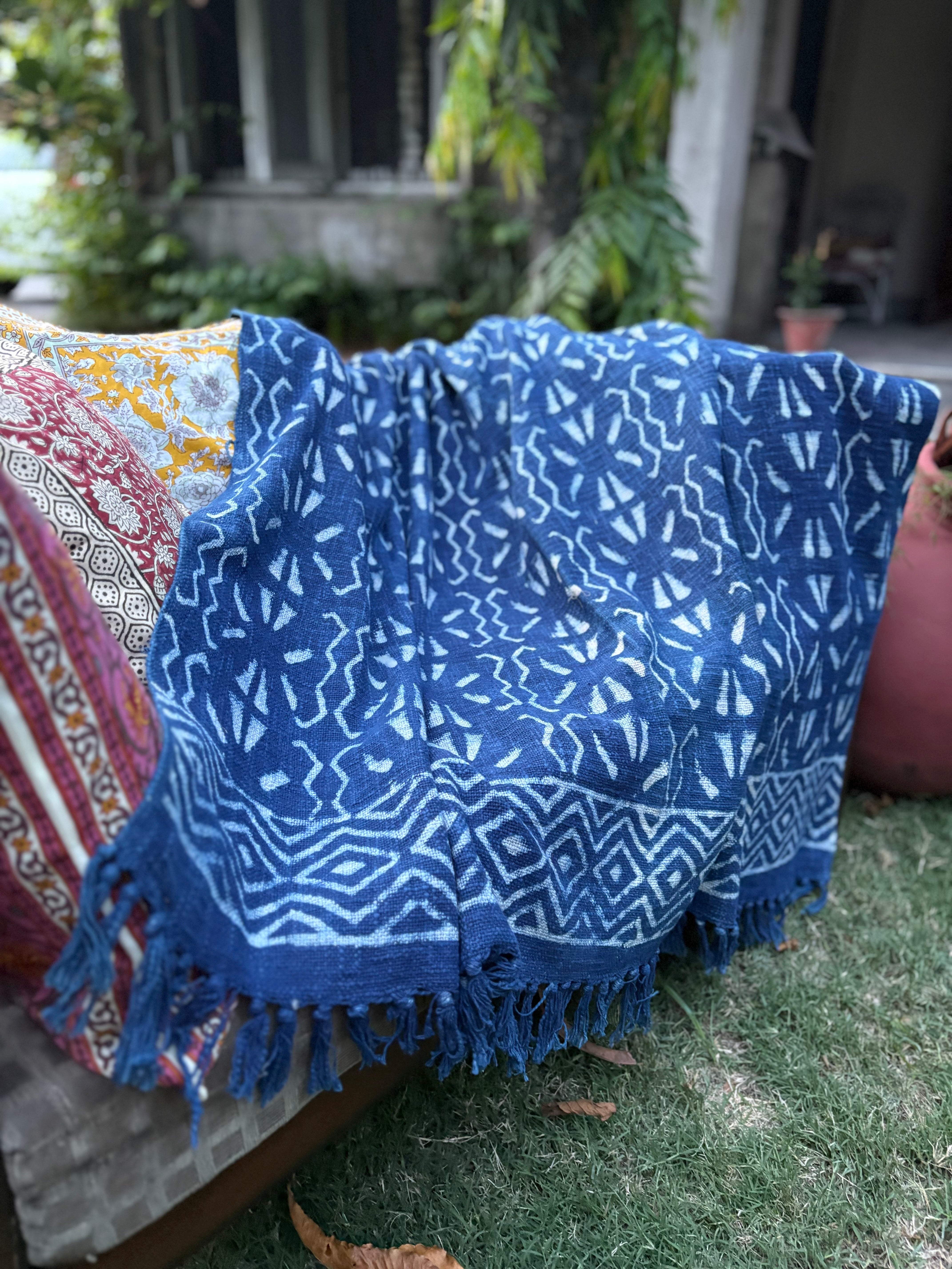 Hand Block Indigo Sofa Throw
