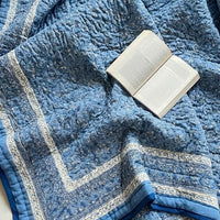 Blue Block Printed Reversible Cotton Quilt (Razai)