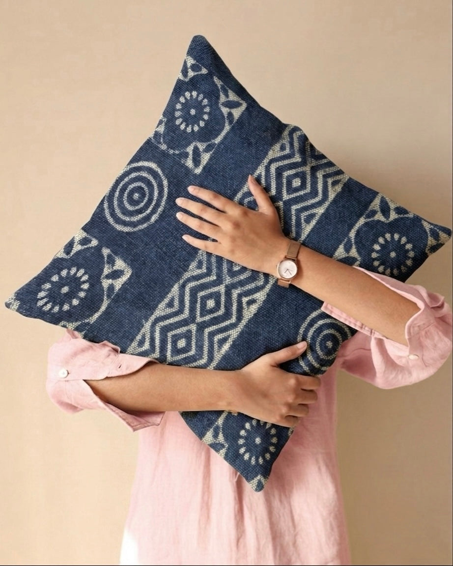 Indigo Denim Handblock Cushion Cover