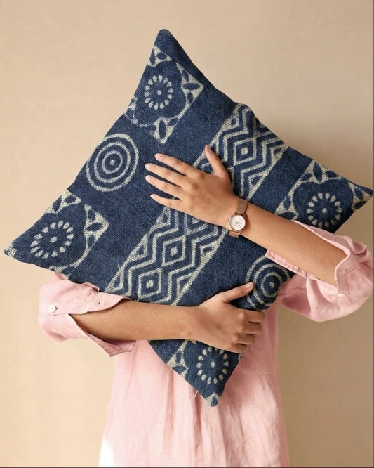 Indigo Denim Handblock Cushion Cover