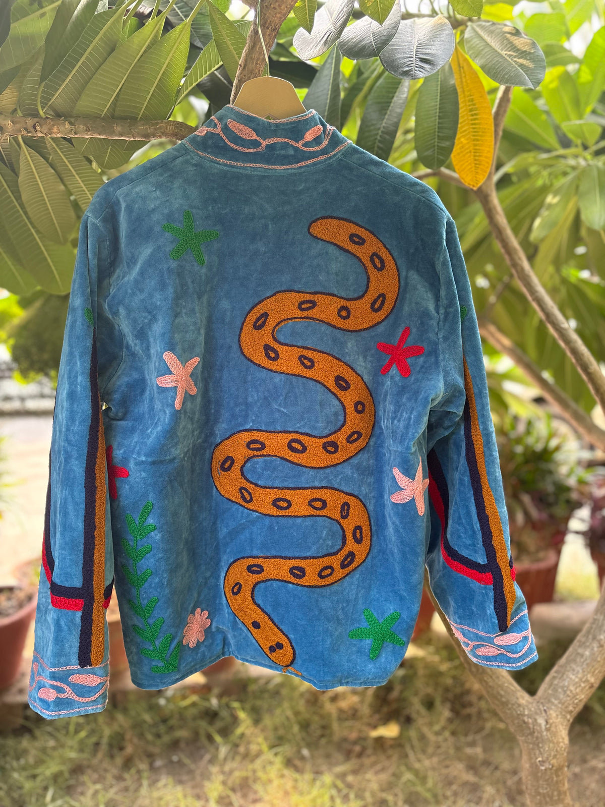Cyan Snake Hand Embroidered Suzani Jacket