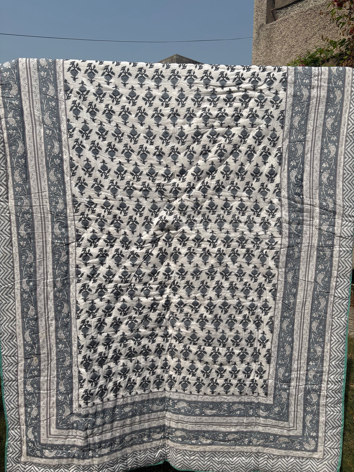 Grey Reversible Cotton Single Quilt (Razai)