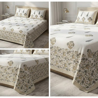 Savai Home Floral block printed bedspread on a bed with matching pillows in a bedroom setting.