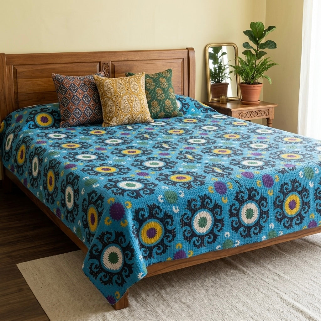 Mandala Kantha Quilted Bedcover