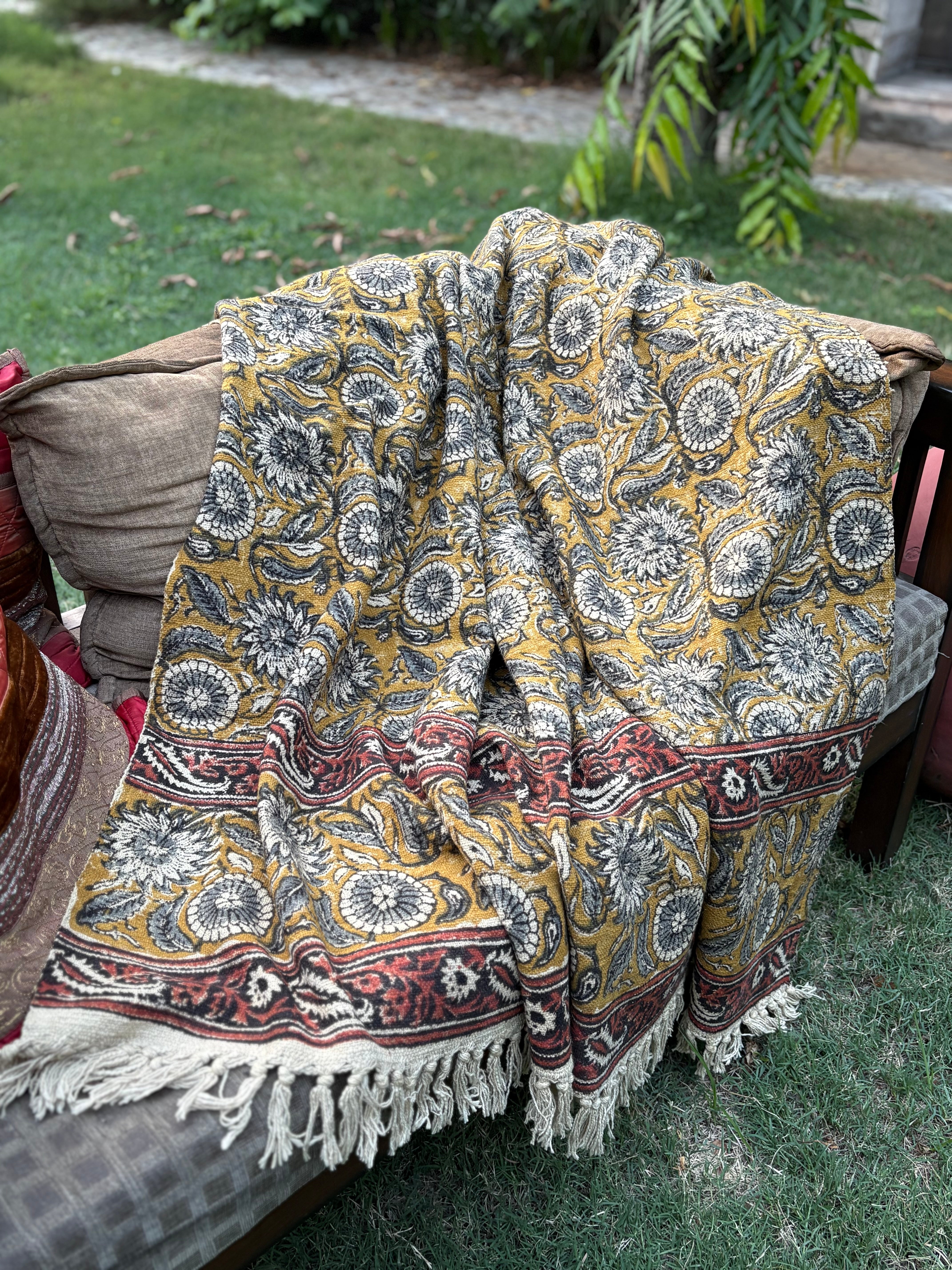 Hand Block Kalamkari Sofa Throw