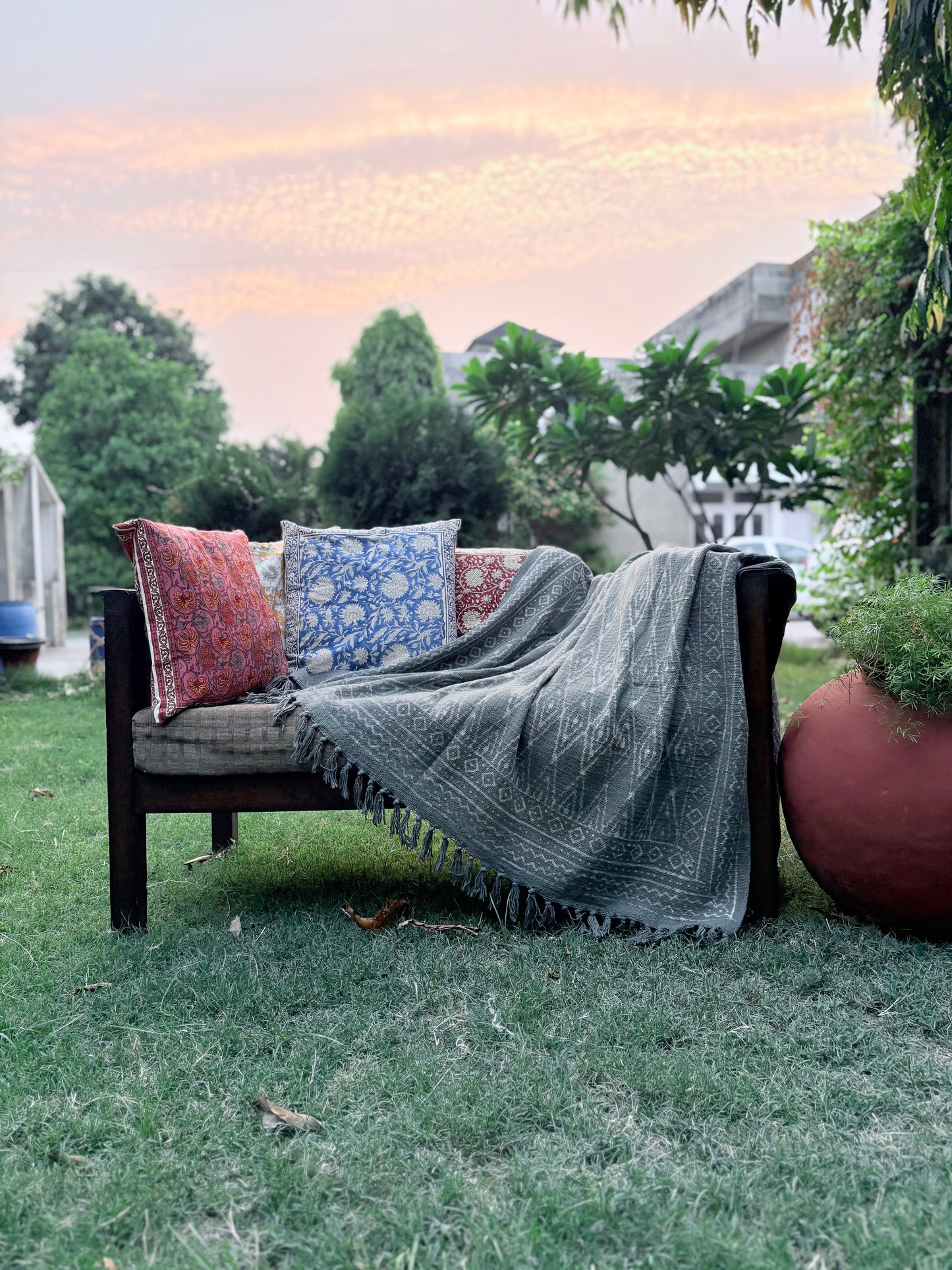Dabu Print Handblock Sofa Throw