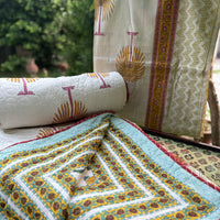 Hand Block Palm Bedsheet & Reversible Comforter Set | 100% Cotton Bedding Set