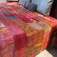 Silk Kantha Quilted Bedcover (Red)