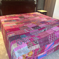 Silk Kantha Quilted Bedcover (Magenta)