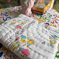 Colour Clouds Handblock Baby Quilt (Surgical Cotton)