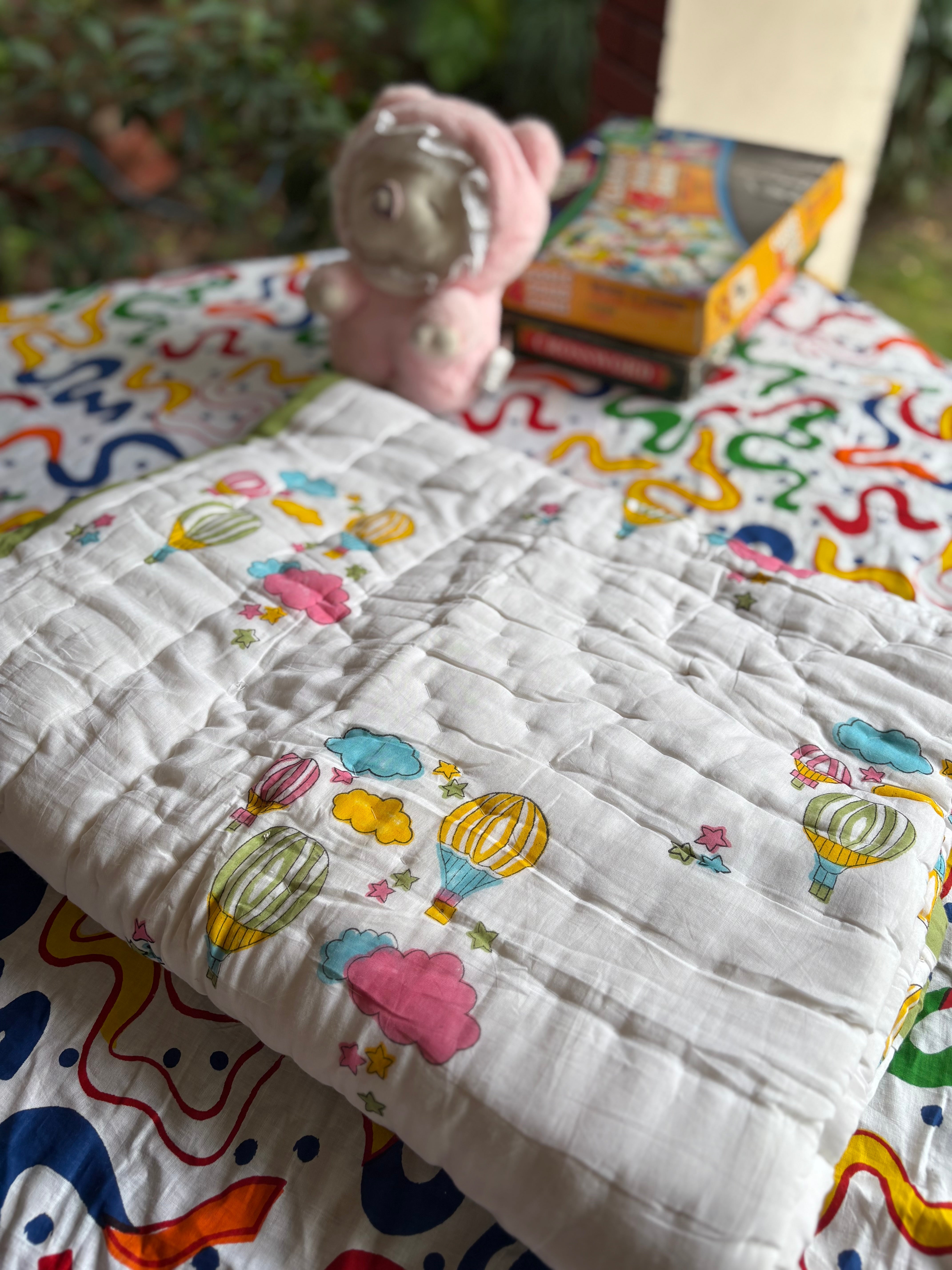 Colour Clouds Handblock Baby Quilt (Surgical Cotton)