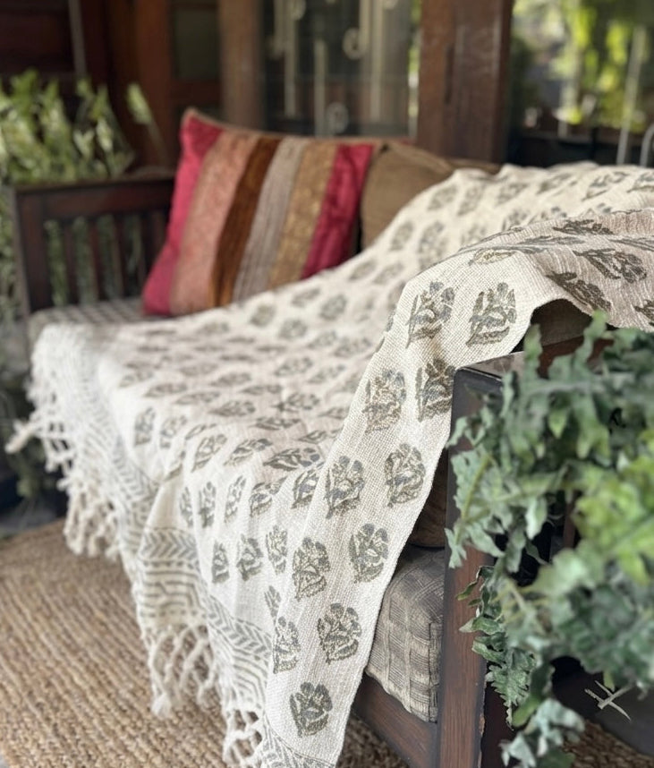 Premium Handblock Printed Sofa Throw & Mini-Bedcover