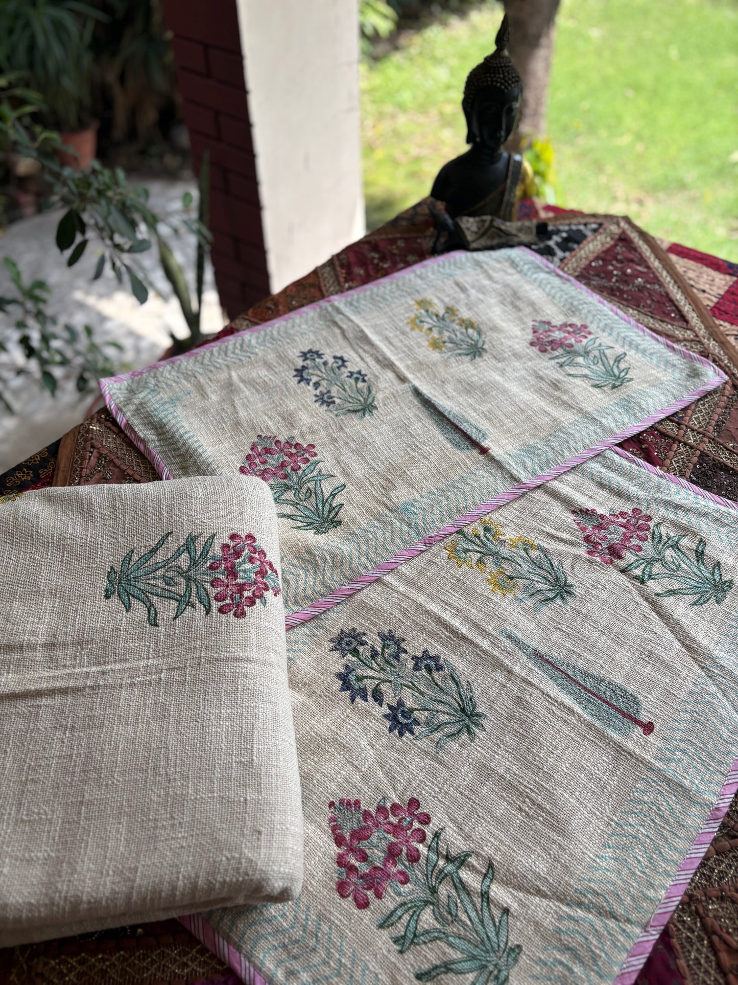 Rosa Hand Block Jute Bedcover