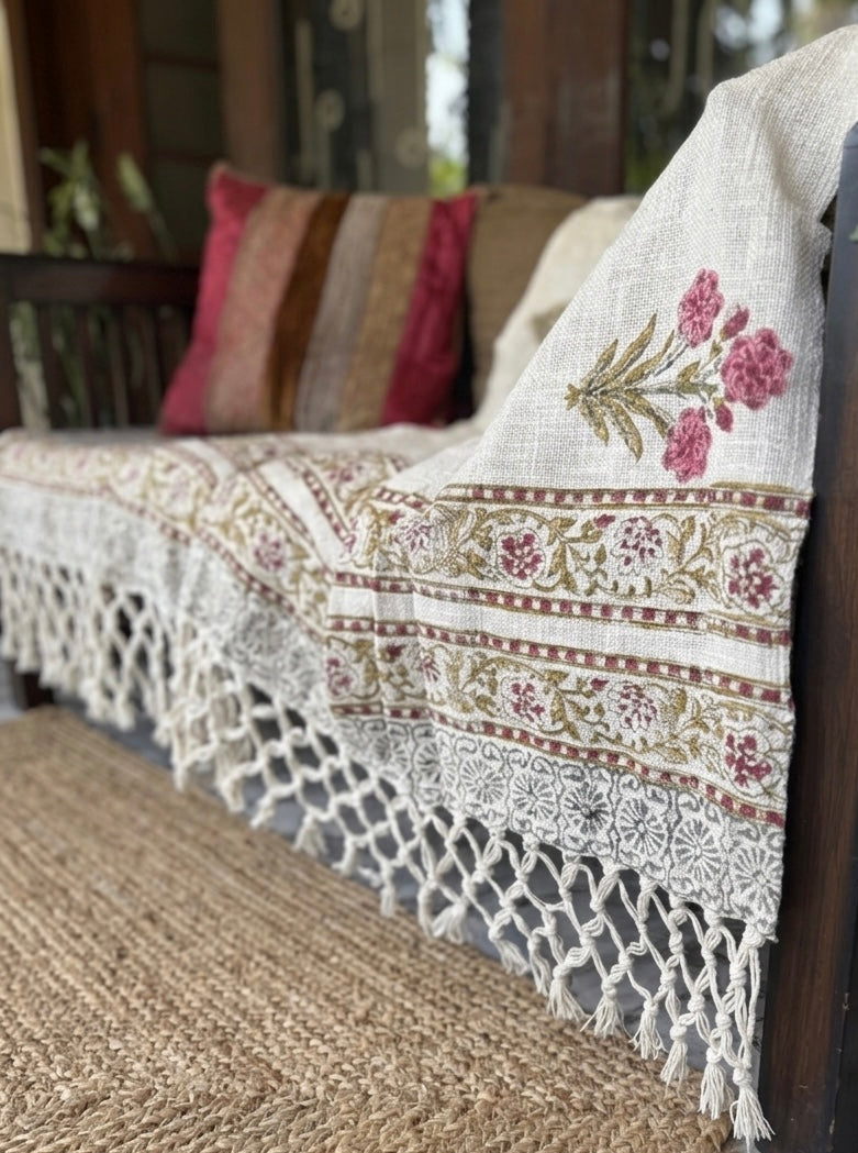 Handblock Printed Sofa Throw & Mini-Bedcover