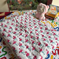 Flamingo Handblock Baby Quilt (Surgical Cotton)