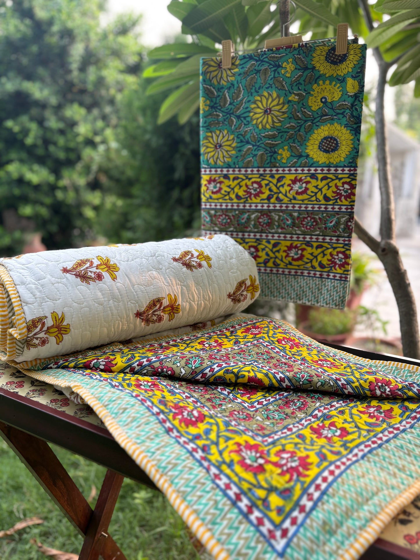 Hand Block Marigold Bedsheet & Reversible Comforter Set | 100% Cotton Bedding Set