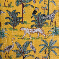Yellow Jungle Kantha Quilted Bedcover