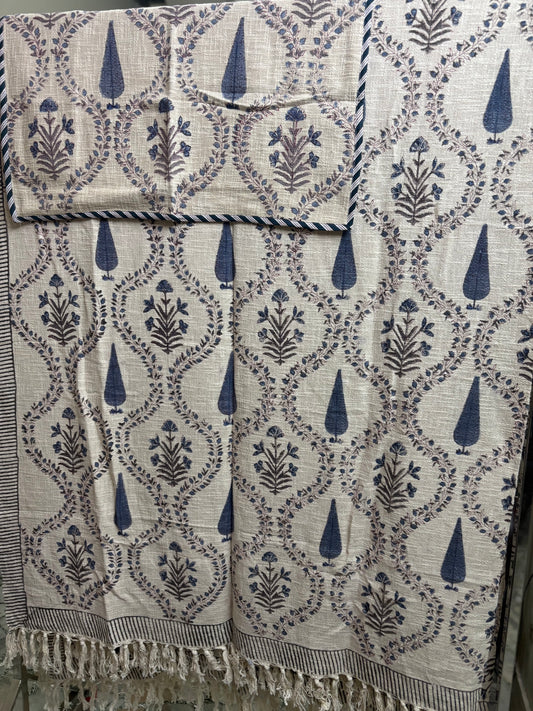 Mughal Palm Hand Block Jute Bedcover