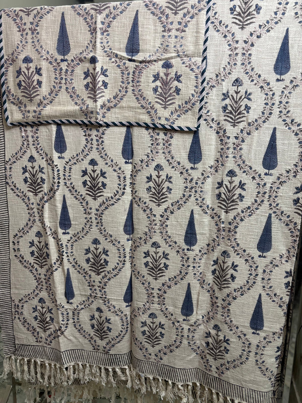 Mughal Palm Hand Block Jute Bedcover