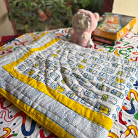 Yellow Penguin Handblock Baby Quilt (Surgical Cotton)